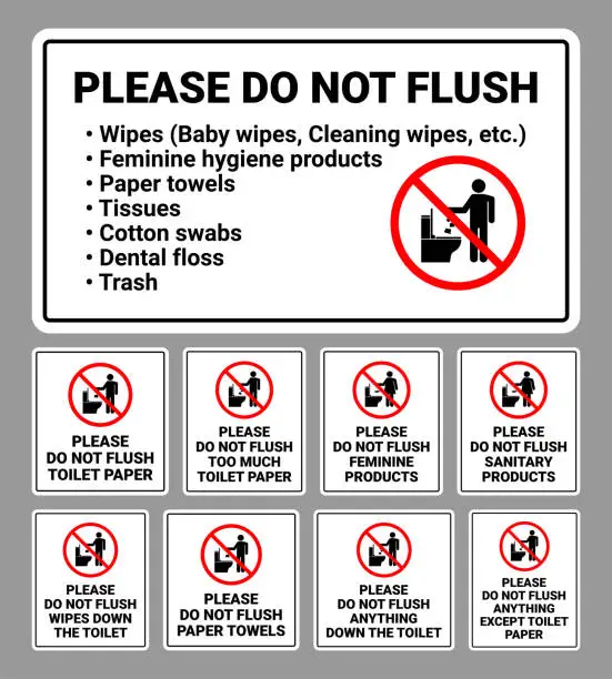 Vector illustration of Do Not Flush Sign Collection