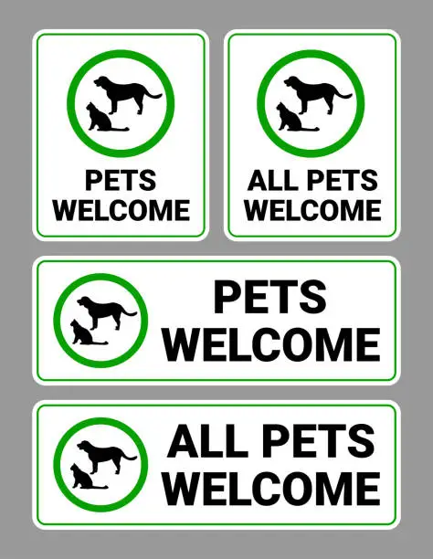 Vector illustration of Pets Welcome Sign Collection Vector