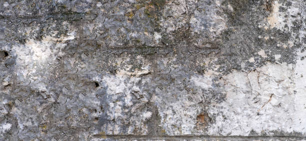 istock Aged grey peeled empty stonewall background texture. Old, worn, wall backdrop. Banner, copy space 1658507615