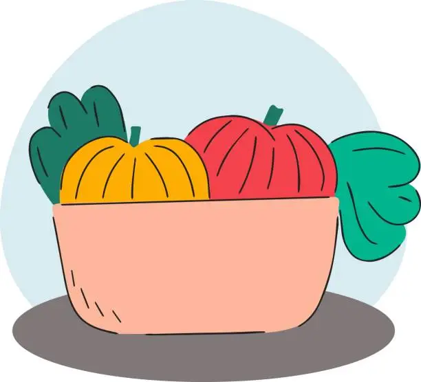 Vector illustration of Harvest, pumpkin box. Agricultural autumn work. Flat isolated illustration