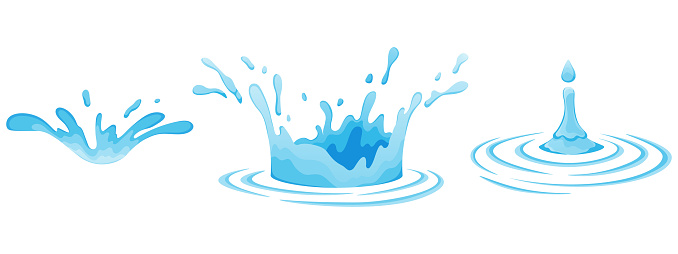 Water and juice splash liquide. Vector Illustration. A drop shape, fundamental silhouette in study of liquids A dripped droplet, single performer in ballet of fluidity A spill shape, accidental