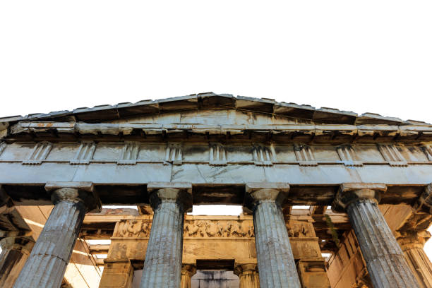 Athens, Greece. Hephaestus temple isolated on white transparent background, Front high angle view