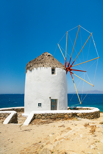 Old windmill, Mykonos town (Chora), Mykonos island, Cyclades, Greece.