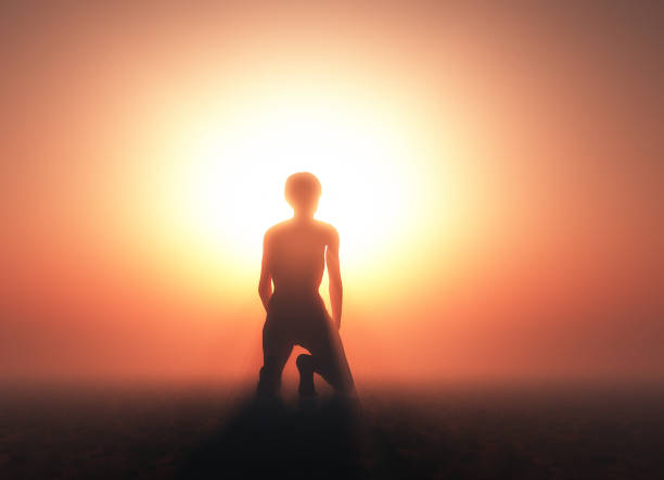 The young man praying. 3d render