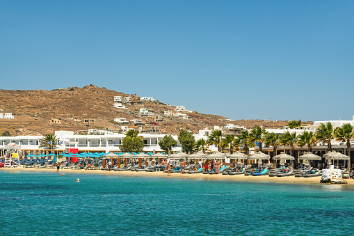 Ornos beach, Mykonos island, Cyclades, Greece.