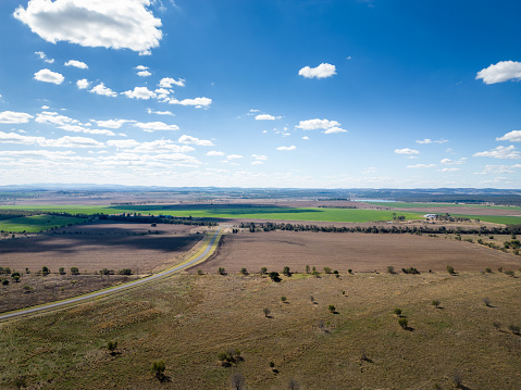 Aerial view of dry farmland in rural Queensland