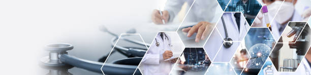 Medical technology, Healthcare and medicine concept. Doctor and professional health team working in modern hospital, medical research and development. Online health and telemedcine, technology background Medical technology, Healthcare and medicine concept. Doctor and professional health team working in modern hospital, medical research and development. Online health and telemedcine, technology background global banner pictures stock pictures, royalty-free photos & images