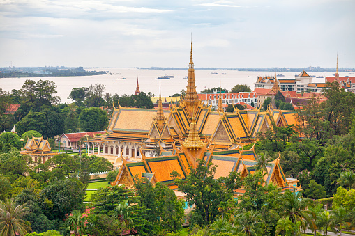Phnom Penh, Cambodia - August 26 2018: The Royal Palace is a complex of buildings which serves as the royal residence of the king of Cambodia.