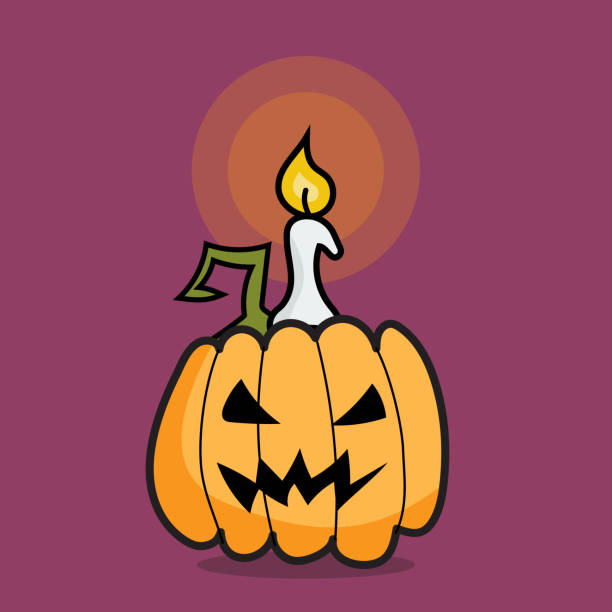 할로윈 호박과 촛불 낙서 스타일 - halloween pumpkin human face laughing stock illustrations