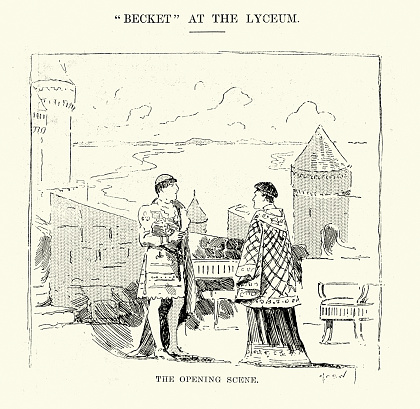 Vintage illustration Opening scene from the Play Becket by Alfred, Lord Tennyson at the Lyceum Theatre, 1893, History of 19th Century Theatre