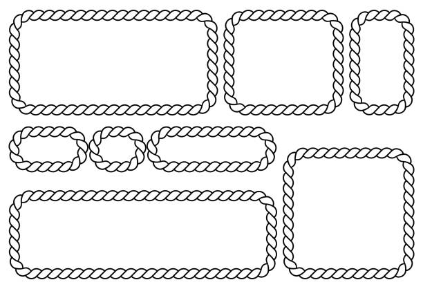 illustrations, cliparts, dessins animés et icônes de cadre de corde isolé sur fond blanc - rope frame ellipse lasso
