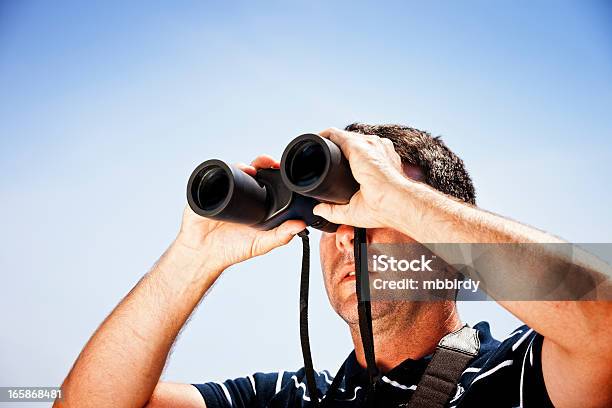 Sailor With Binoculars On Sailboat Stock Photo - Download Image Now - 30-39 Years, 40-44 Years, 40-49 Years
