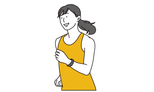 Vector illustration of Asian woman jogging