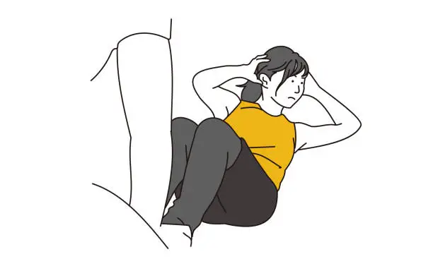 Vector illustration of Asian woman doing abdominal muscle training