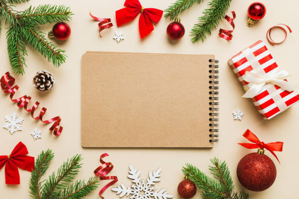istock Christmas blank greeting card mock-up scene. Creative layout made of Christmas tree branches and paper card note. Flat lay. Nature New Year concept 1658693618
