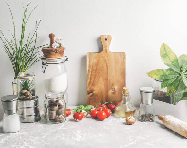istock Baking background of savory with kitchen utensils, rolling pin , flour, ingredients and fresh vegetables 1658701341