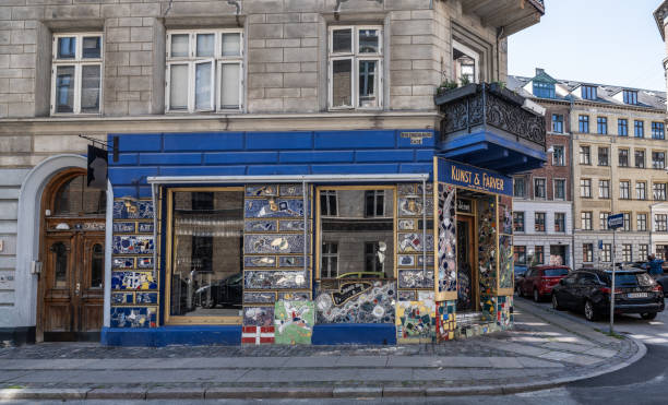 Copenhagen, Denmark - September 02, 2023: Kunst og Farver - Art and Colors - is a cafe and restaurant in the district Vesterbro in Copenhagen. It was made by Manuel Tafat, a French-Algerian artist