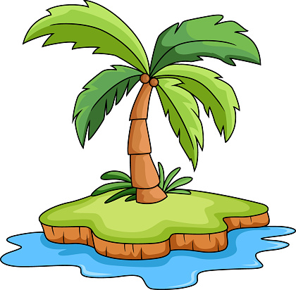 Vector illustration of Tropical island with palm tree