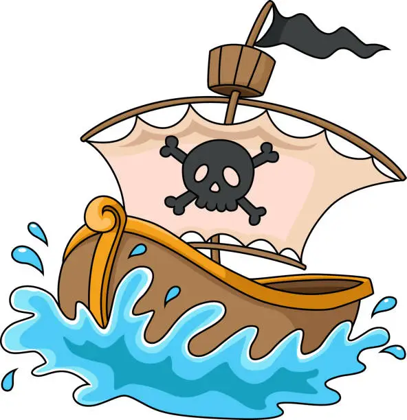 Vector illustration of Pirate ship cartoon on white background
