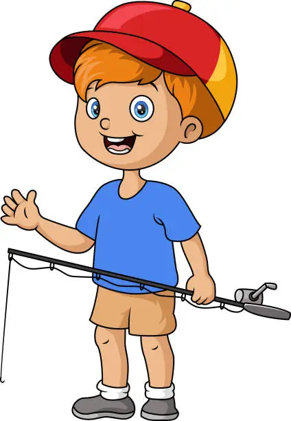 Vector illustration of Cute little boy cartoon fishing