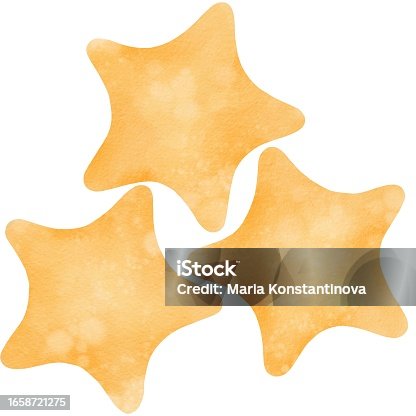 istock Set of large yellow watercolor stars. Isolated illustrations. For stickers, website decoration, children's rooms, invitations, balloons, and cards. Space theme 1658721275