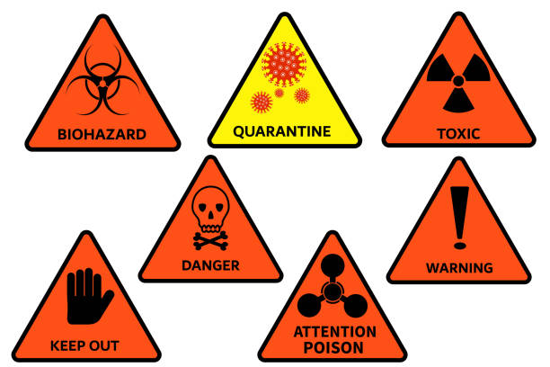 niebezpieczeństwo.zbiór znaków ostrzegawczych i wektorów ostrzegawczych. - radiation protection suit biology danger biochemical warfare stock illustrations