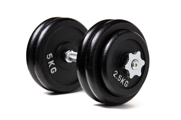 istock Gym dumbbell isolated over white background three quarter side view. 1658726961
