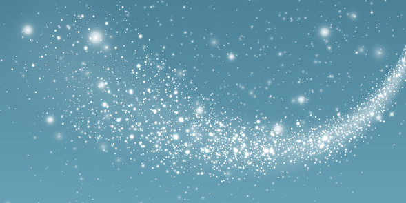 White design dust light. Bokeh light lights effect background. Christmas background of shining dust Christmas glowing light bokeh confetti and spark overlay texture for your design.