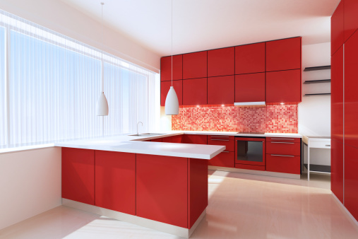 Red Minimalist Kitchen. 
