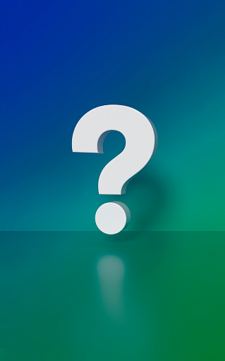 question mark on green gradient background. 3D rendering. Vertical size.