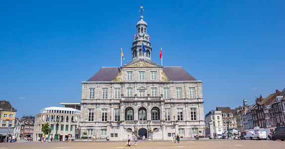 Panorama of the historic Markt square with the town hall of Maastricht, Netherlands