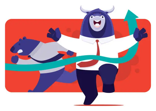 Vector illustration of businessman bull competing with bear