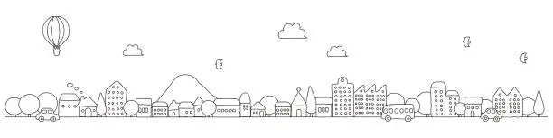 Vector illustration of Cute hand-drawn cityscape illustration