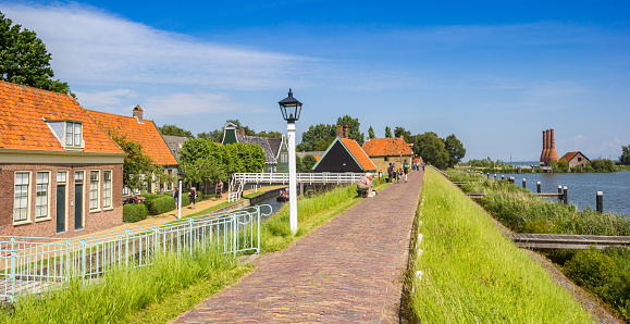 Panorama of the dike in the historic city Enkhuizen, Netherlands