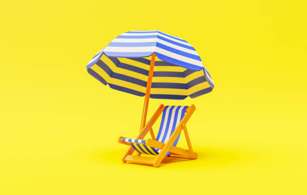 istock Beach chair and beach umbrella on yellow background 1658790475
