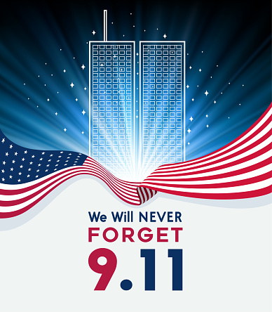 Patriot day. September 11 we will never forget patriot day background. United States flag poster.