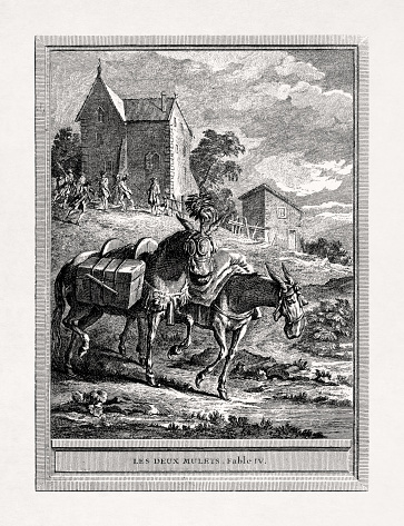 Illustration made by Jean-Baptiste Oudry in 1755 for the La Fontaine's Fables named The two mules.
