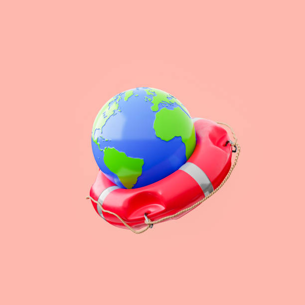 istock planet earth on a lifebuoy isolated on a red background 1658827420