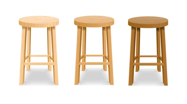 realistyczny szczegółowy 3d różne drewniane krzesło barowe koło kształt siedzenia zestaw. wektor - bar stools obrazy stock illustrations