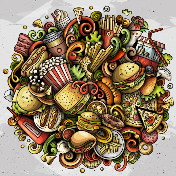 Vector illustration of Fastfood cartoon doodles illustration