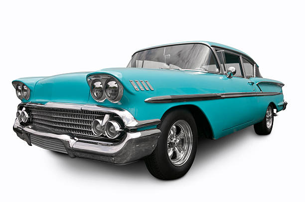 Chevrolet Bel Air from 1958 A classic American Chevrolet Bel Air from 1958. Clipping Path on Vehicle. All logos removed. collectors car stock pictures, royalty-free photos & images