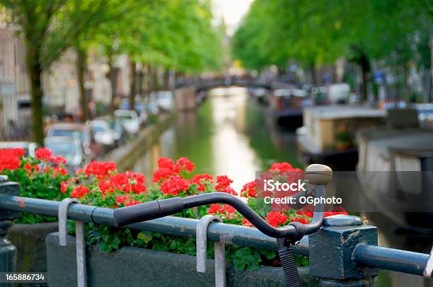 Bicycle On Canal Bridge Stock Photo - Download Image Now - Amsterdam, Barge, Bell