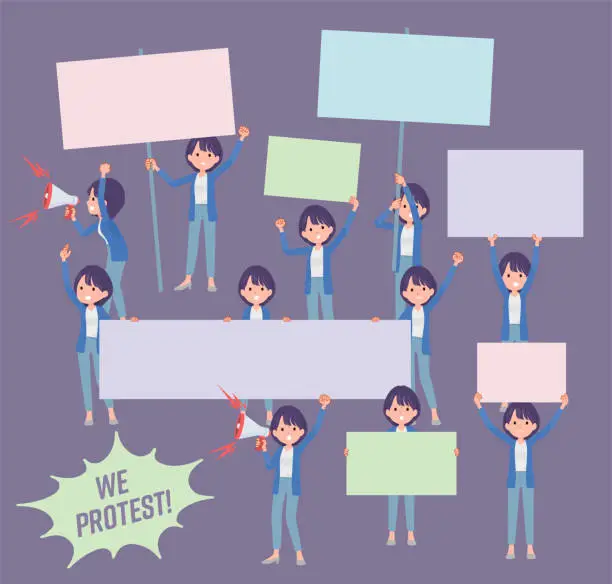 Vector illustration of A set of Public relations women protesting