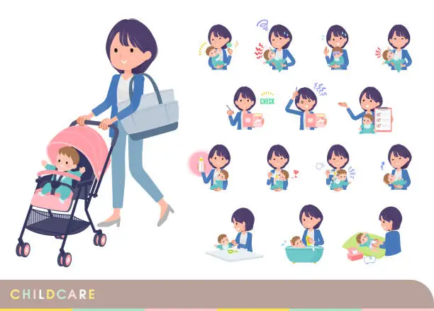 Vector illustration of A set of Public relations women who take care of their baby