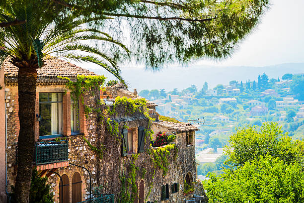 Town on Cote d'Azur View from Cagnes-sur-Mer old town (France). french riviera stock pictures, royalty-free photos & images