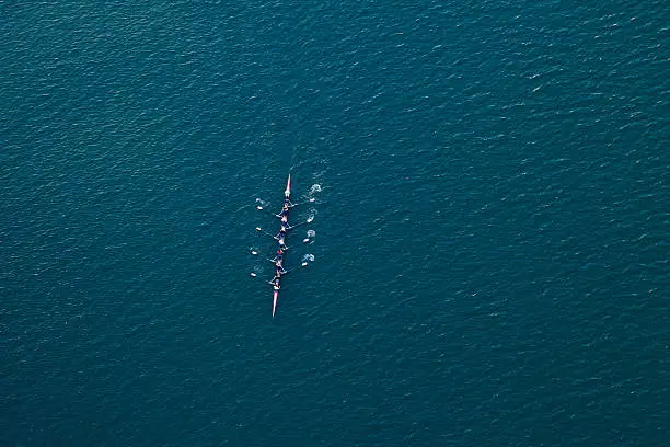 Photo of rowing scull boat on Colorado River near Austin Texas