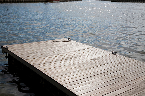 Wooden pier in lake.