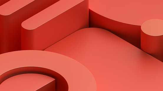 Abstract background design, red geometric shapes, 3d render