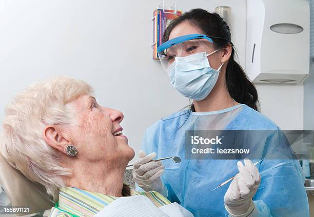 Dentist Appointment Hygienist And Senior Patient Stock Photo - Download Image Now - Dentist, Senior Adult, Patient