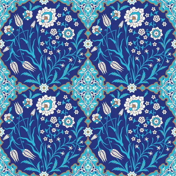 Vector illustration of Beautiful Elegance Turkish Ottoman IZnik Floral Seamless Pattern